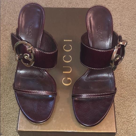 ❌❌❌ Gucci Sand Pelle S Cuoio Sandles DK Cuir sz 7 preowned - Picture 2 of 6
